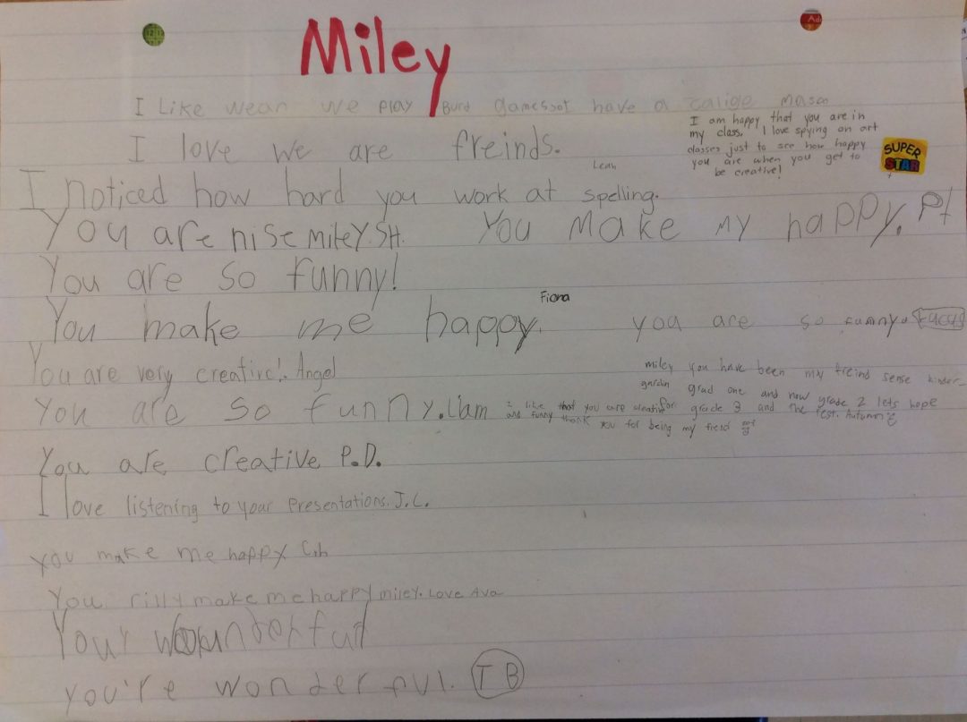 Miley Team 2 Eagles compliments from classmates