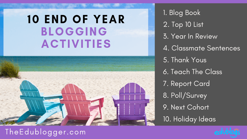 Here are ten blogging activities that you could weave into your end of year program. We've provided lots of ideas and resources to keep things stress-free at this busy time!. Edublogs | The Edublogger