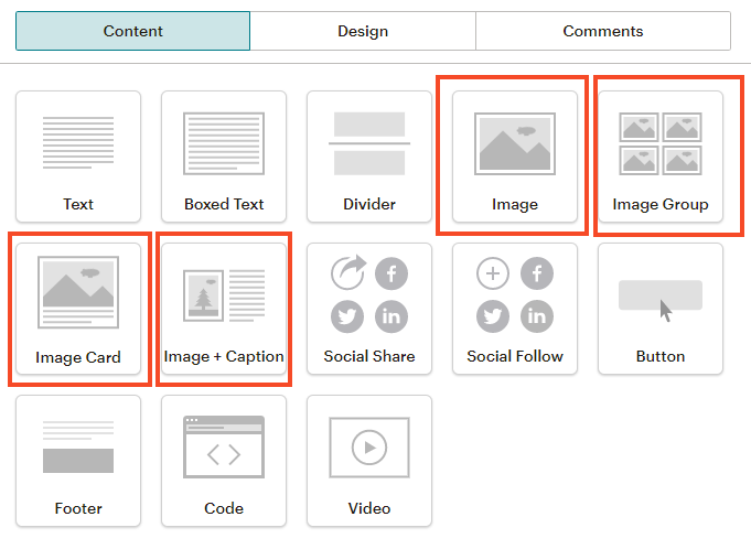 Drag over an image block from the right-hand side in Mailchimp (screenshot)