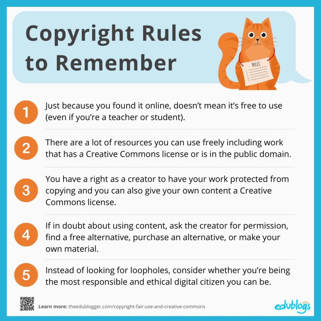 Graphic showing the 5 copyright tips as listed above.