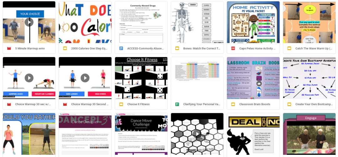 PE Resources Google Drive screenshot